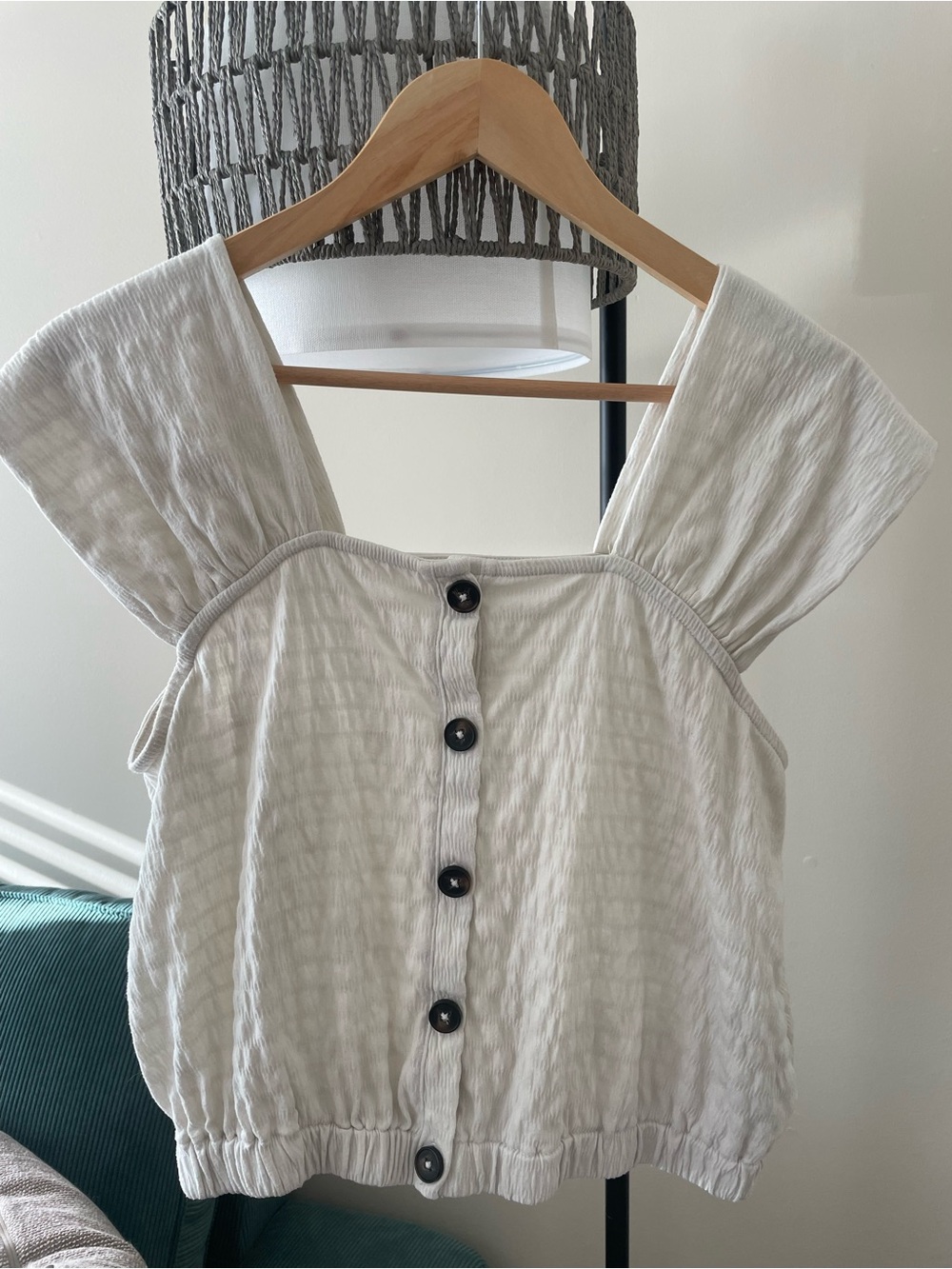 Madewell Cream Button-Front Cropped Top